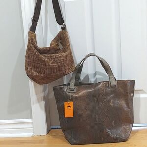 2 in 1 tote bag & purse NEW faux snake skin print brown